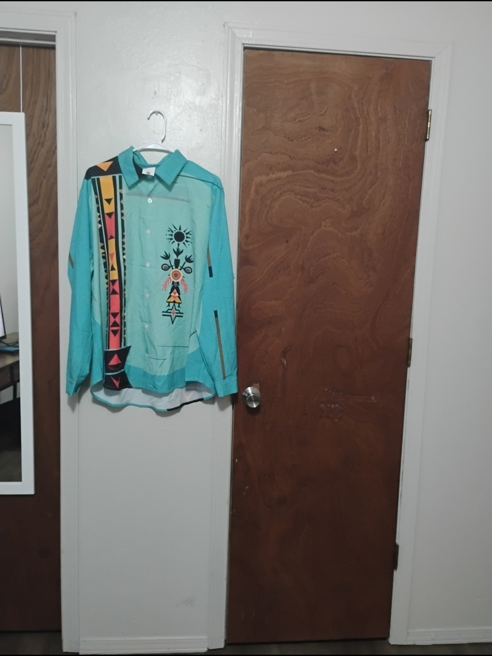 Turquoise Southwestern Print Button-Up Shirt 2xL